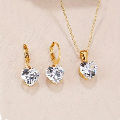 Wholesale Jewelry Luxurious Simple Style Heart Shape 304 Stainless Steel Zircon Gold Plated Plating Inlay Necklace