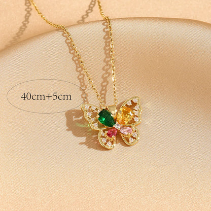 Titanium Steel 18K Gold Plated Casual Commute Plating Diamond Moon Snake Butterfly Resin Opal Zircon Pendant Necklace