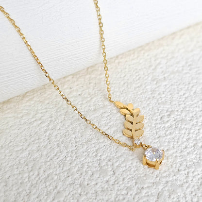 304 Stainless Steel Gold Plated Simple Style Classic Style Plating Leaves Pendant Necklace