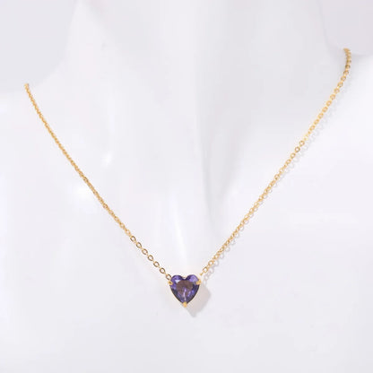 201 Stainless Steel 304 Stainless Steel Glass Gold Plated Simple Style Plating Inlay Heart Shape Birthstone Pendant Necklace