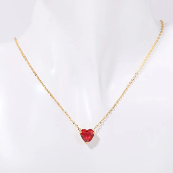 201 Stainless Steel 304 Stainless Steel Glass Gold Plated Simple Style Plating Inlay Heart Shape Birthstone Pendant Necklace