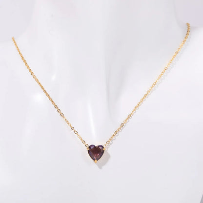 201 Stainless Steel 304 Stainless Steel Glass Gold Plated Simple Style Plating Inlay Heart Shape Birthstone Pendant Necklace