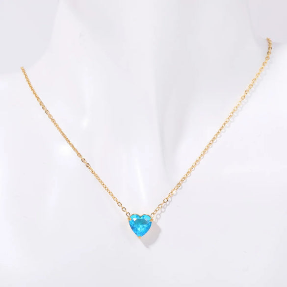 201 Stainless Steel 304 Stainless Steel Glass Gold Plated Simple Style Plating Inlay Heart Shape Birthstone Pendant Necklace