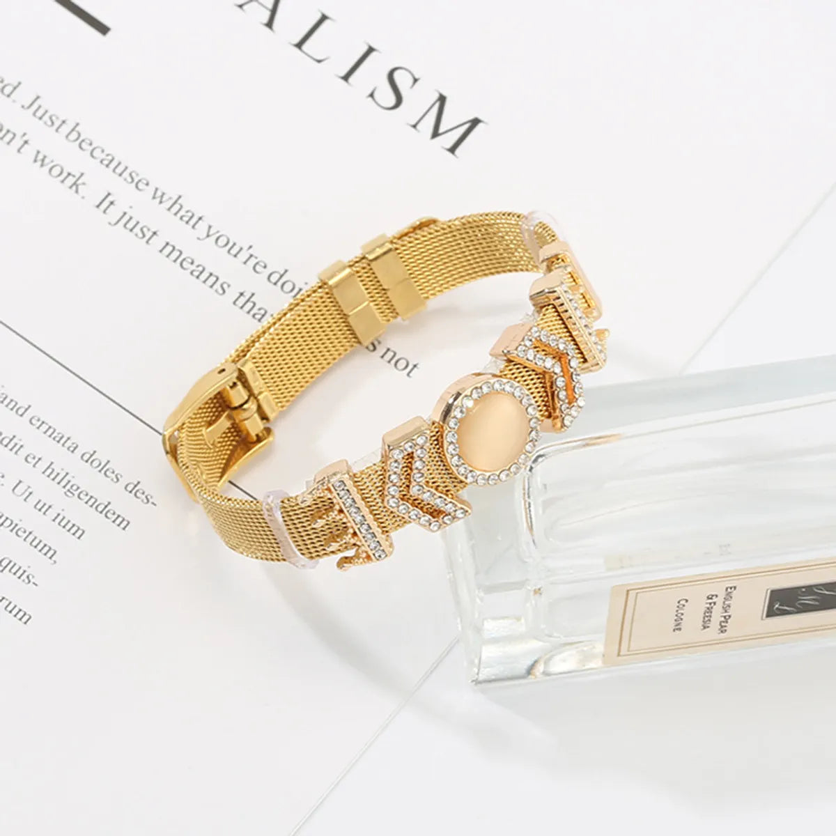 304 Stainless Steel Gold Plated Simple Style Plating Inlay Solid Color Rhinestones Bangle