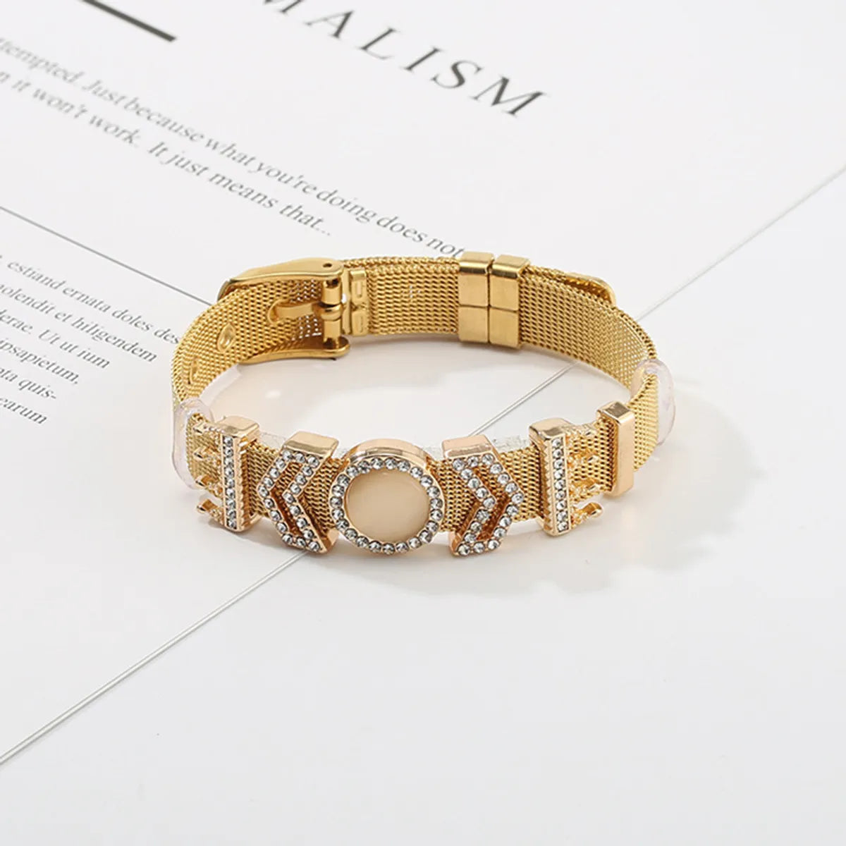 304 Stainless Steel Gold Plated Simple Style Plating Inlay Solid Color Rhinestones Bangle