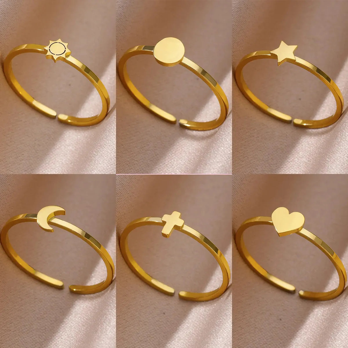 304 Stainless Steel Gold Plated Simple Style Plating Solid Color Rings