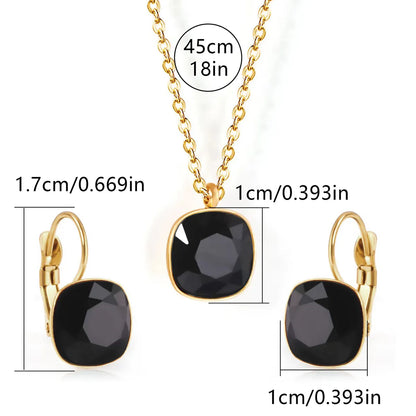 304 Stainless Steel Gold Plated Simple Style Shiny Inlay Square Zircon Jewelry Set