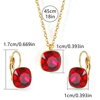 304 Stainless Steel Gold Plated Simple Style Shiny Inlay Square Zircon Jewelry Set