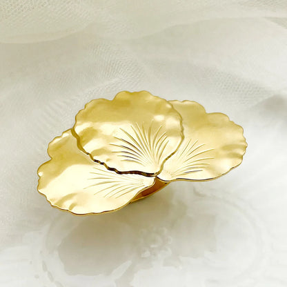 304 Stainless Steel Gold Plated Sweet Simple Style Plating Leaves Rings Earrings