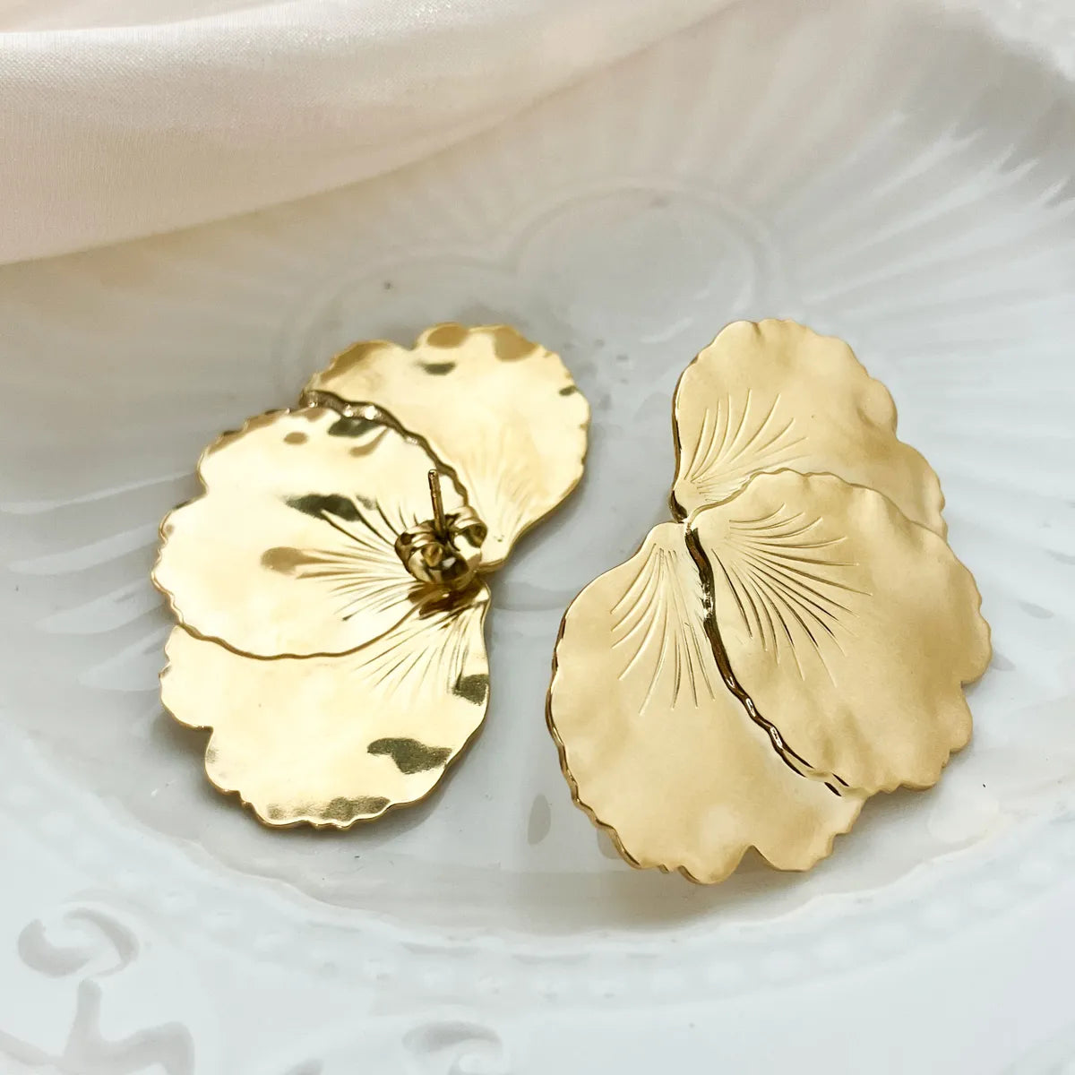 304 Stainless Steel Gold Plated Sweet Simple Style Plating Leaves Rings Earrings