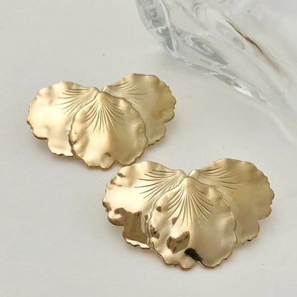 304 Stainless Steel Gold Plated Sweet Simple Style Plating Leaves Rings Earrings