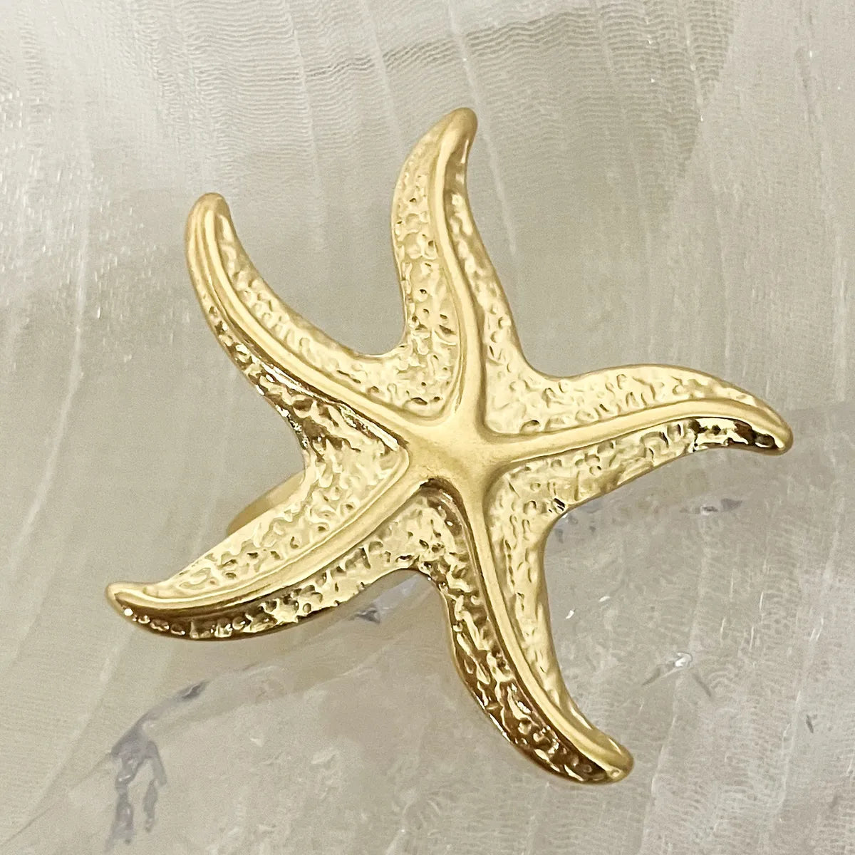 304 Stainless Steel Gold Plated Vacation Tropical Star Starfish Open Rings