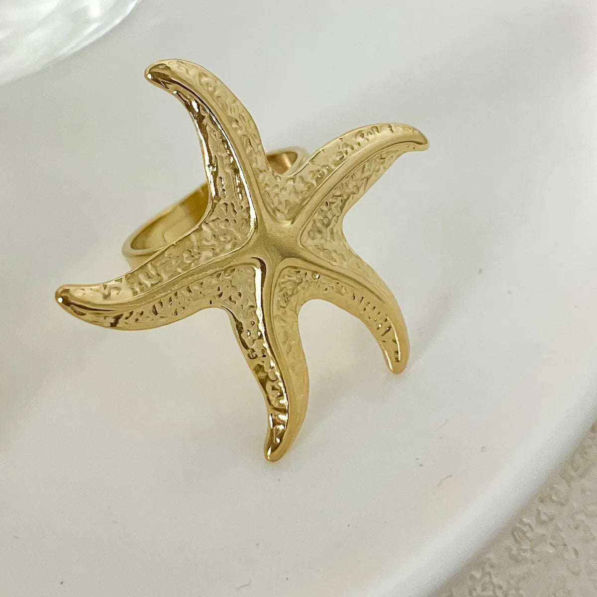 304 Stainless Steel Gold Plated Vacation Tropical Star Starfish Open Rings