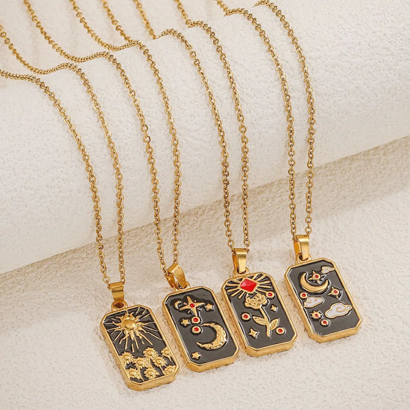 Wholesale Jewelry Hip-Hop Retro Color Block 304 Stainless Steel Pendant Necklace