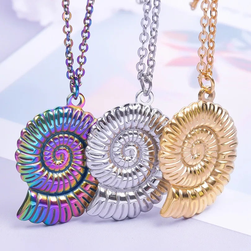 304 Stainless Steel Hip-Hop Retro Plating Conch Pendant Necklace