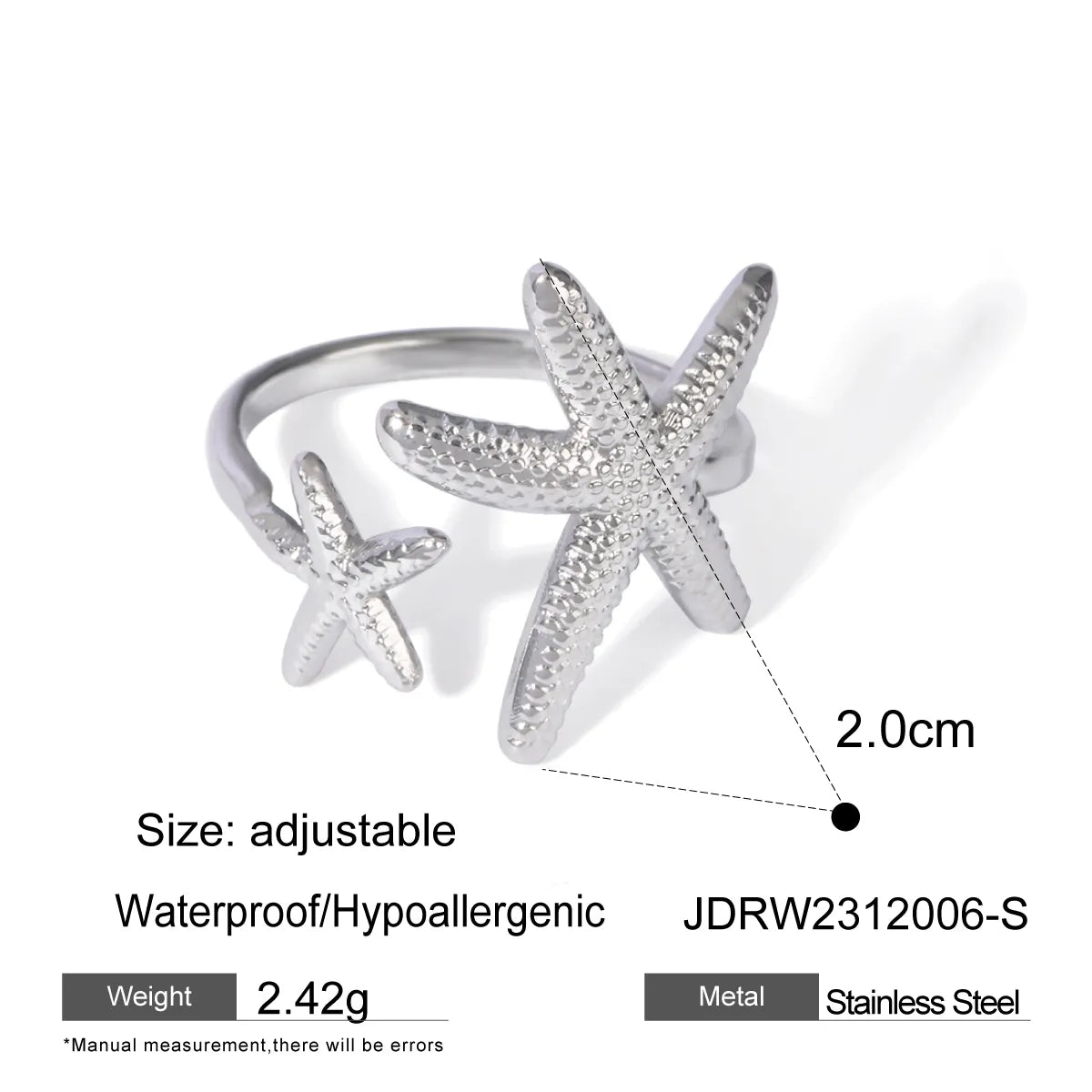 Wholesale Jewelry IG Style Modern Style Classic Style Starfish 304 Stainless Steel Plating Open Rings