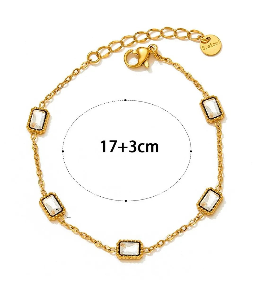 IG Style Modern Style Square Solid Color 304 Stainless Steel 16K Gold Plated White Gold Plated Gold Plated Zircon Bracelets In Bulk