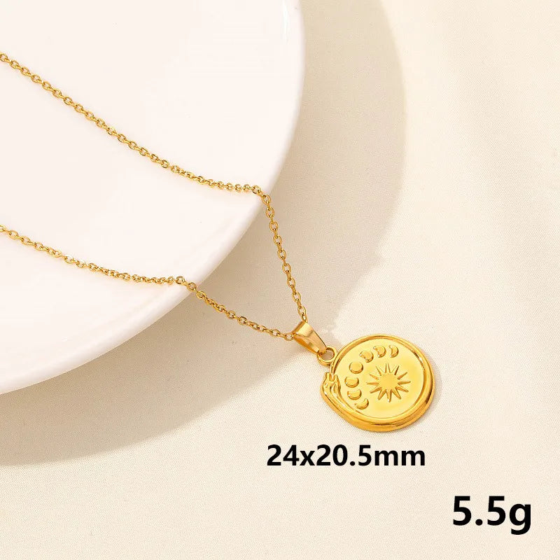 304 Stainless Steel IG Style Plating Hollow Out Star Moon Pendant Necklace