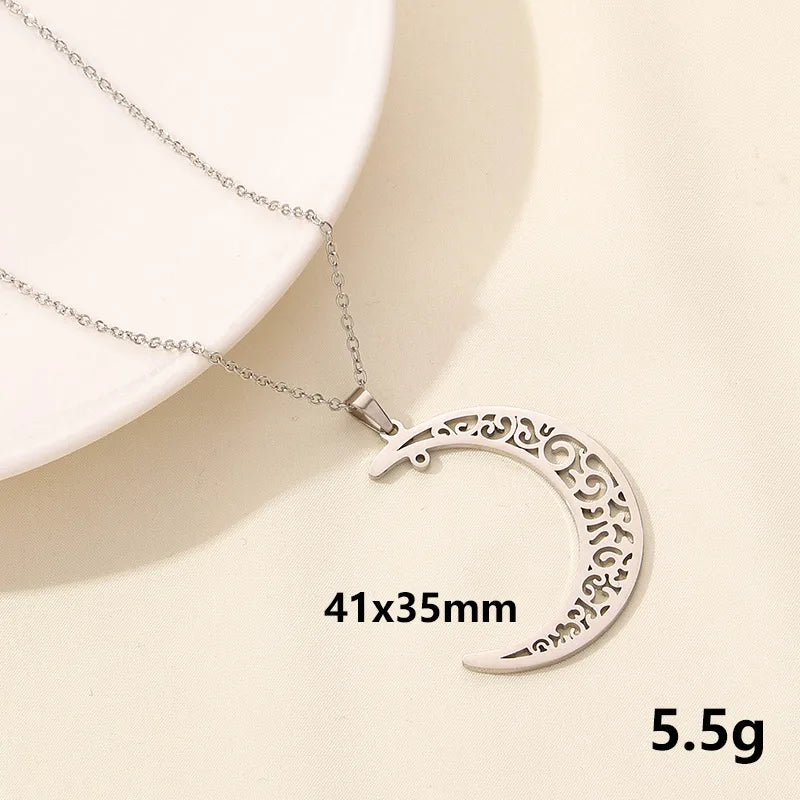 304 Stainless Steel IG Style Plating Hollow Out Star Moon Pendant Necklace