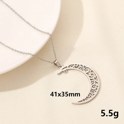 304 Stainless Steel IG Style Plating Hollow Out Star Moon Pendant Necklace