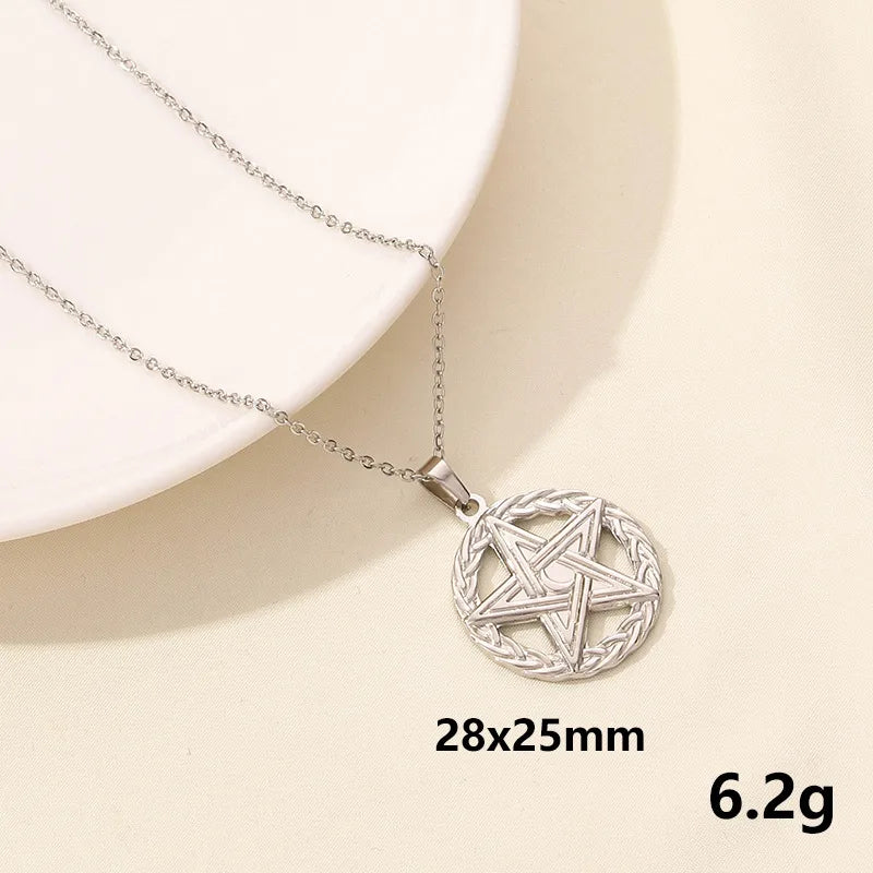 304 Stainless Steel IG Style Plating Hollow Out Star Moon Pendant Necklace