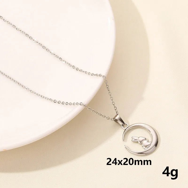 304 Stainless Steel IG Style Plating Hollow Out Star Moon Pendant Necklace