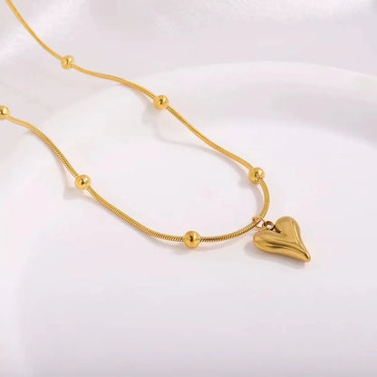 304 Stainless Steel 18K Gold Plated IG Style Simple Style Heart Shape Pendant Necklace