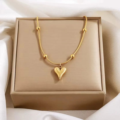 304 Stainless Steel 18K Gold Plated IG Style Simple Style Heart Shape Pendant Necklace