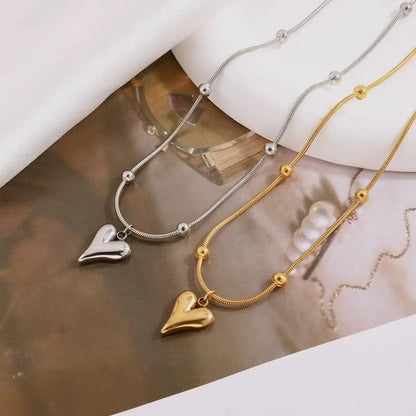 304 Stainless Steel 18K Gold Plated IG Style Simple Style Heart Shape Pendant Necklace