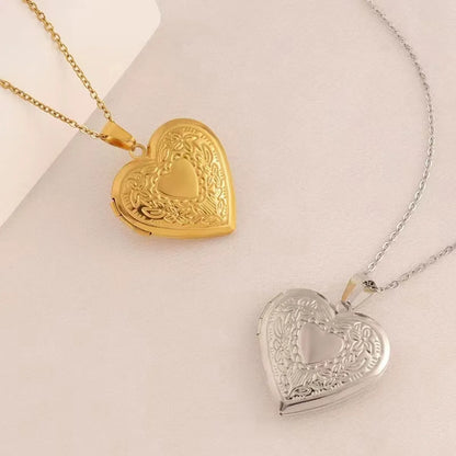 304 Stainless Steel 18K Gold Plated IG Style Sweet Heart Shape Pendant Necklace Locket Necklace