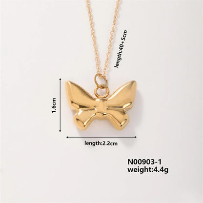 304 Stainless Steel K Gold Plated Elegant Cute Vacation Plating Three-Dimensional Heart Shape Butterfly Pendant Necklace