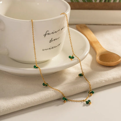 304 Stainless Steel Malachite 18K Gold Plated Simple Style Classic Style Plating Solid Color Necklace