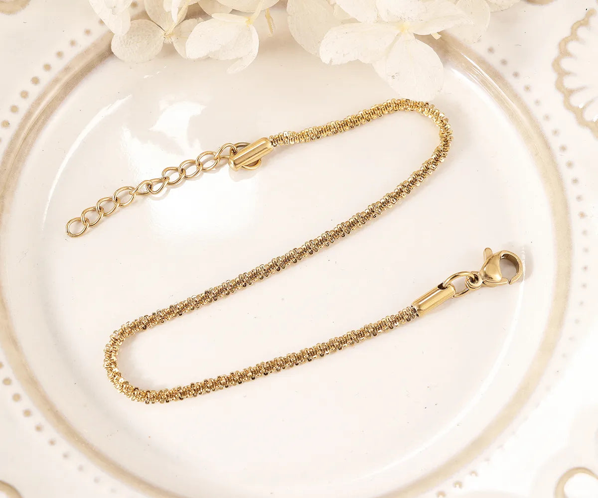 Modern Style Classic Style Commute Solid Color 302 Stainless Steel 18K Gold Plated Bracelets In Bulk