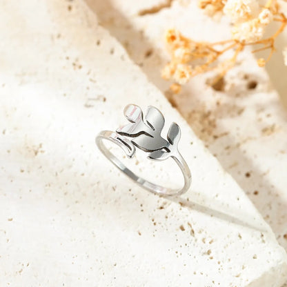 304 Stainless Steel Modern Style Simple Style Hollow Out Moon Leaves Symbol Open Rings