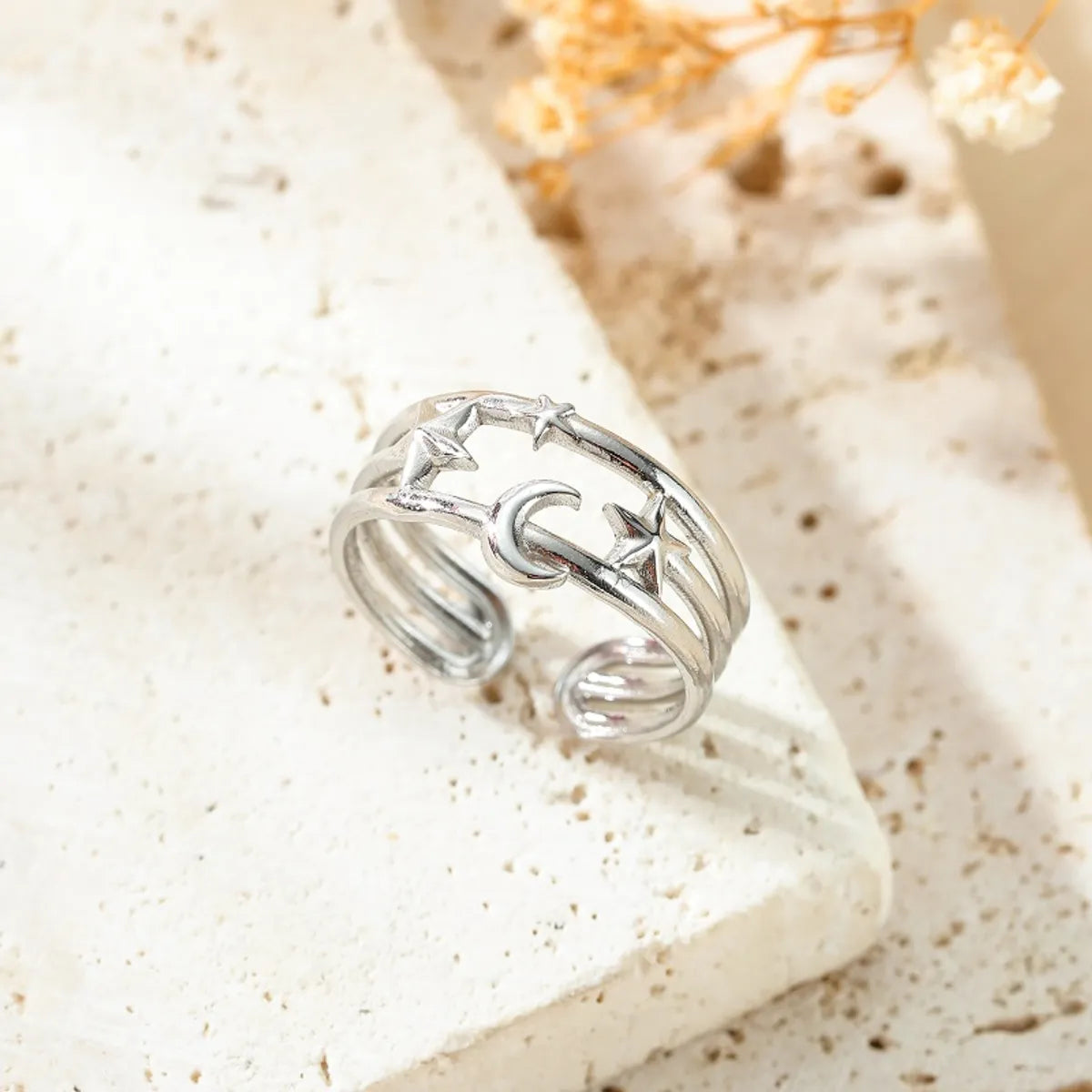 304 Stainless Steel Modern Style Simple Style Hollow Out Moon Leaves Symbol Open Rings