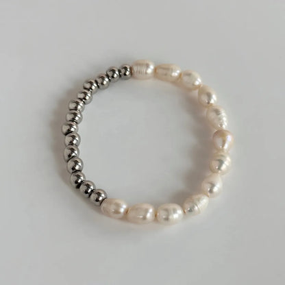 304 Stainless Steel Natural Pearls Vary In Size, Please Consider Carefully Before Ordering! 18K Gold Plated IG Style Basic Beaded Round Bracelets