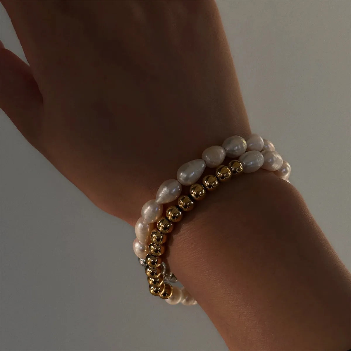 304 Stainless Steel Natural Pearls Vary In Size, Please Consider Carefully Before Ordering! 18K Gold Plated IG Style Basic Beaded Round Bracelets