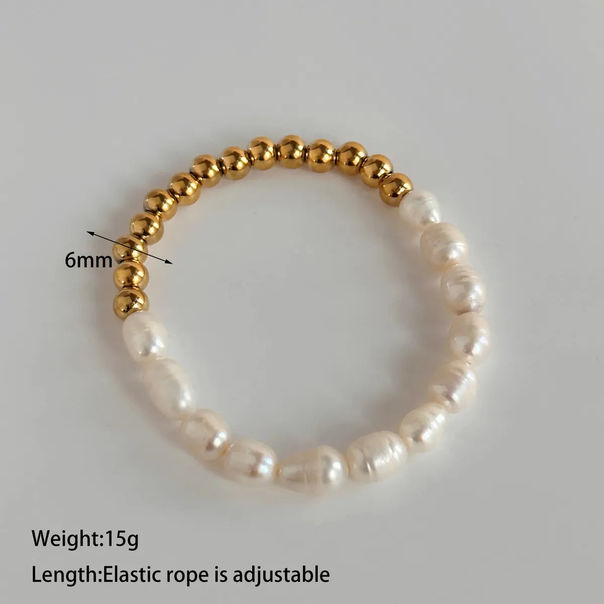 304 Stainless Steel Natural Pearls Vary In Size, Please Consider Carefully Before Ordering! 18K Gold Plated IG Style Basic Beaded Round Bracelets