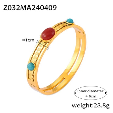 304 Stainless Steel Natural Stone 18K Gold Plated Casual Retro Simple Style Enamel Plating Inlay Round Natural Stone Bangle