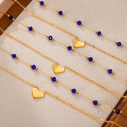 304 Stainless Steel Natural Stone 18K Gold Plated Elegant Simple Style Beaded Plating Round Heart Shape Double Layer Necklaces