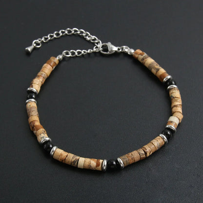 304 Stainless Steel Natural Stone Bohemian Beach Beaded Handmade Round Bracelets