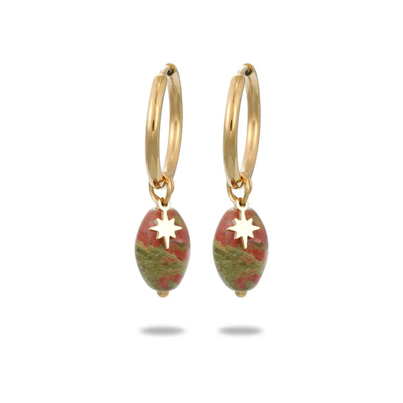 304 Stainless Steel Natural Stone Simple Style Plating Geometric Star Drop Earrings