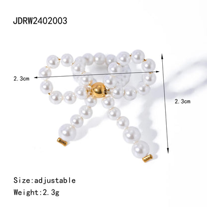 Wholesale Jewelry IG Style Elegant Bow Knot 304 Stainless Steel Pearl 18K Gold Plated Beaded Jewelry Set