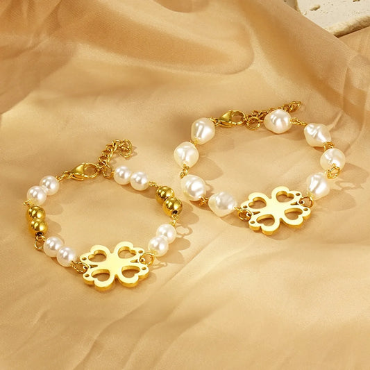 Simple Style Flower 304 Stainless Steel Resin 18K Gold Plated Bracelets In Bulk