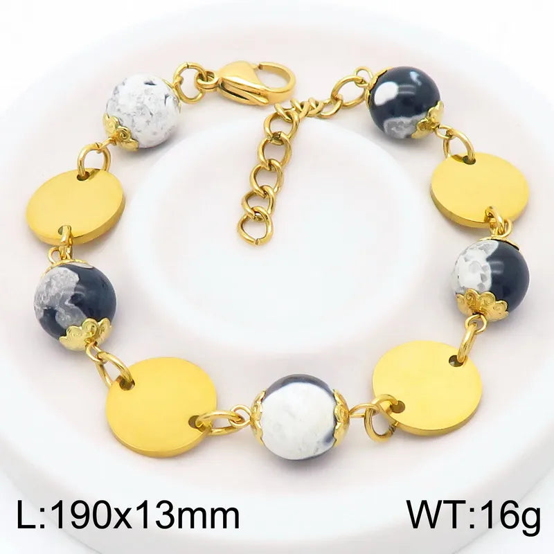 Simple Style Round 304 Stainless Steel Resin 18K Gold Plated Bracelets In Bulk