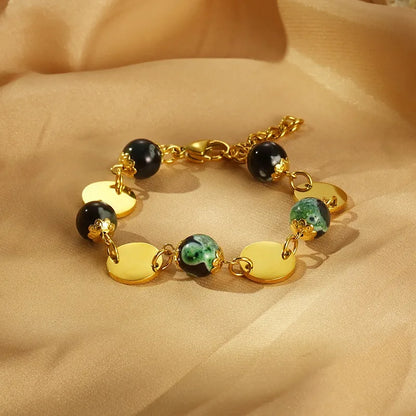 Simple Style Round 304 Stainless Steel Resin 18K Gold Plated Bracelets In Bulk