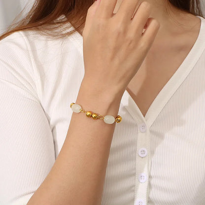 Simple Style Round 304 Stainless Steel Resin 18K Gold Plated Bracelets In Bulk