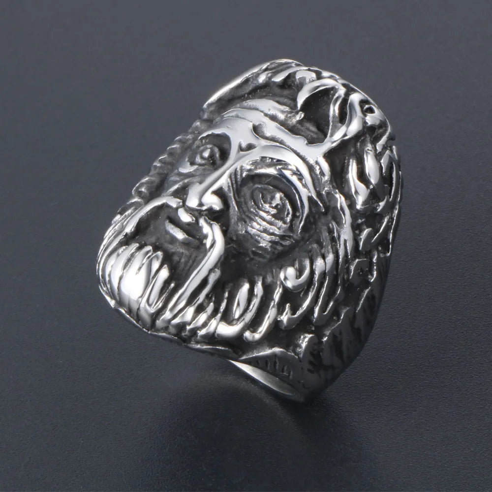 304 Stainless Steel Retro Funny Punk Polishing Human Portrait Rings