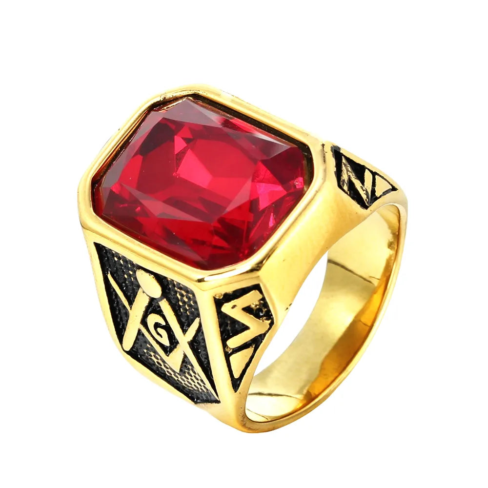 Wholesale Jewelry Retro Shiny Square 304 Stainless Steel Glass Stone 18K Gold Plated Inlay Rings