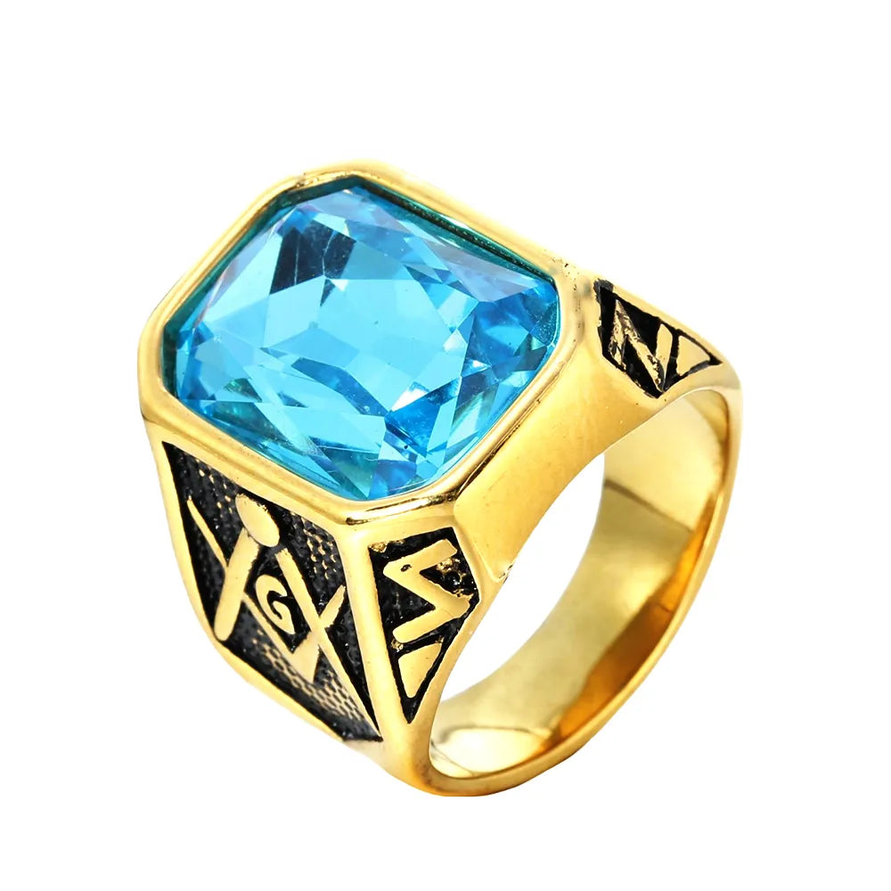 Wholesale Jewelry Retro Shiny Square 304 Stainless Steel Glass Stone 18K Gold Plated Inlay Rings